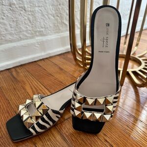 Zebra sandals with gold studs, made in Spain